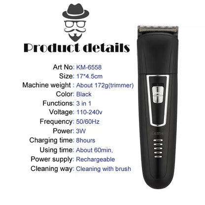 A KEMEI 3 in 1 Trimmer For Men | Hair Clipper | Trimmer For Men | Multipurpose Men's Grooming Kit